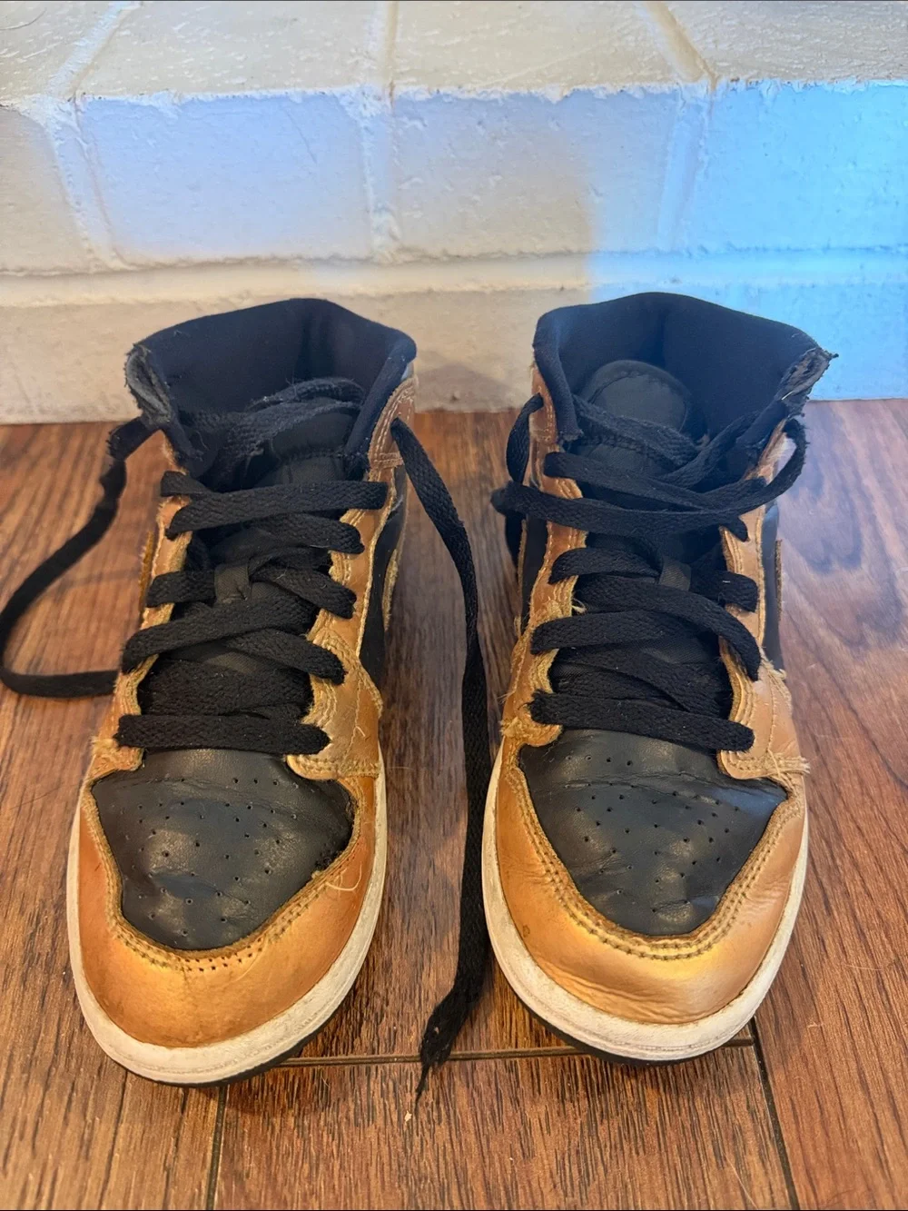 Nike Kids Black and Metallic Gold Mid-Top Sneakers